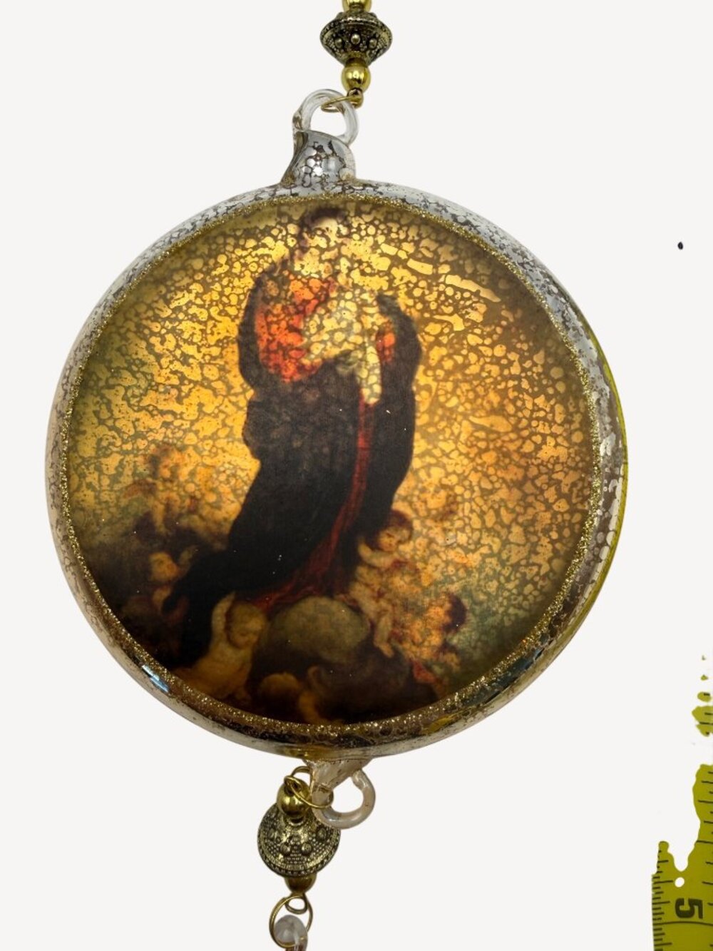 Vintage Blown Glass Ornaments Christmas Mary Jesus Gold Glitter Beads Set of 5 - Picture 4 of 9